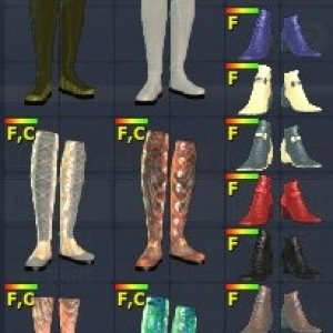 Boots & shoes:
Star Stain Saunter Shoes
Star Stain Lady  Shoes
Star Satin Scarlet Shoes
Star Satin Marina Shoes
Omegaton Jungle Walker
Star Satin Sere