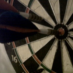 Been shooting at a dart board at my parents house for 6 months, this is my first EVER,  Bullseye lol!