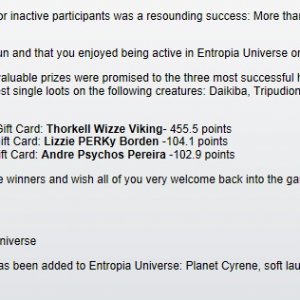 Inactive Players Event winners