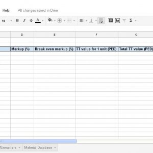 Trading Spreadsheet for Entropia