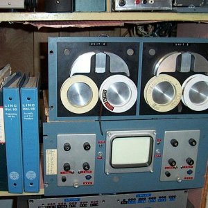 1965 LINC tape drives and oscilloscope display with dial controls. Plays Spacewar just fine. ;)