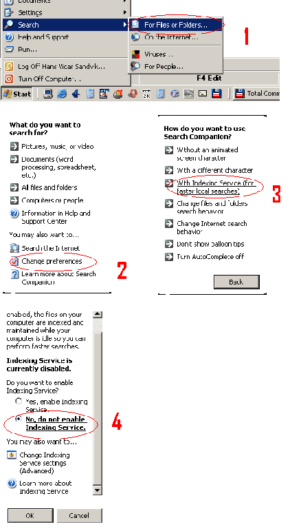 Disable indexing sevice