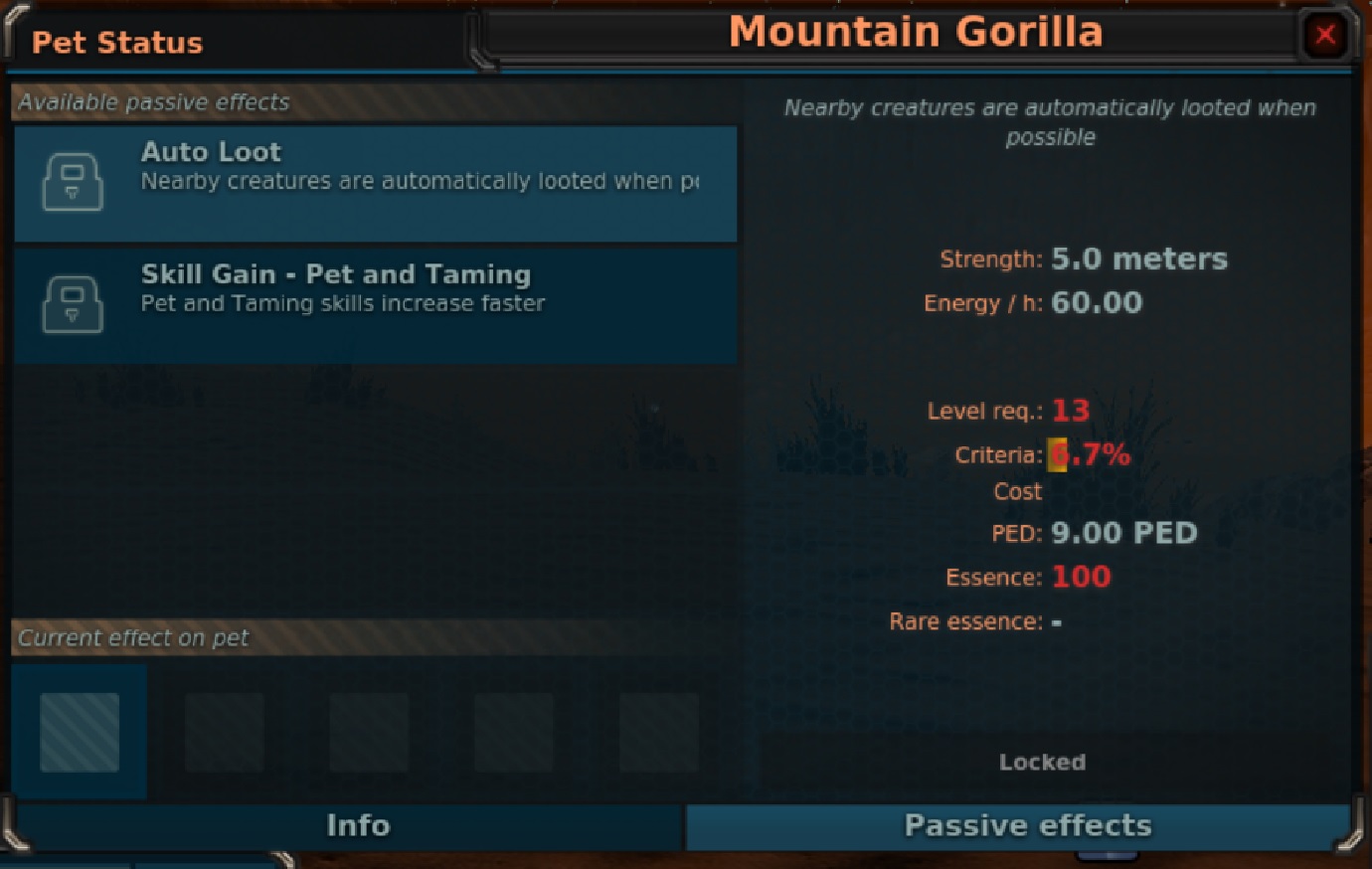 Mountain Gorilla with auto loot feature